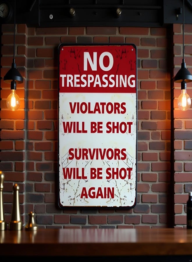 SUMIK No Trespassing Violators Will Be Shot Survivors Will Be Shot Again, Funny Metal Tin Sign, Vintage Poster Plaque Man Cave Home Yard Bar Wall Decor - Image 2